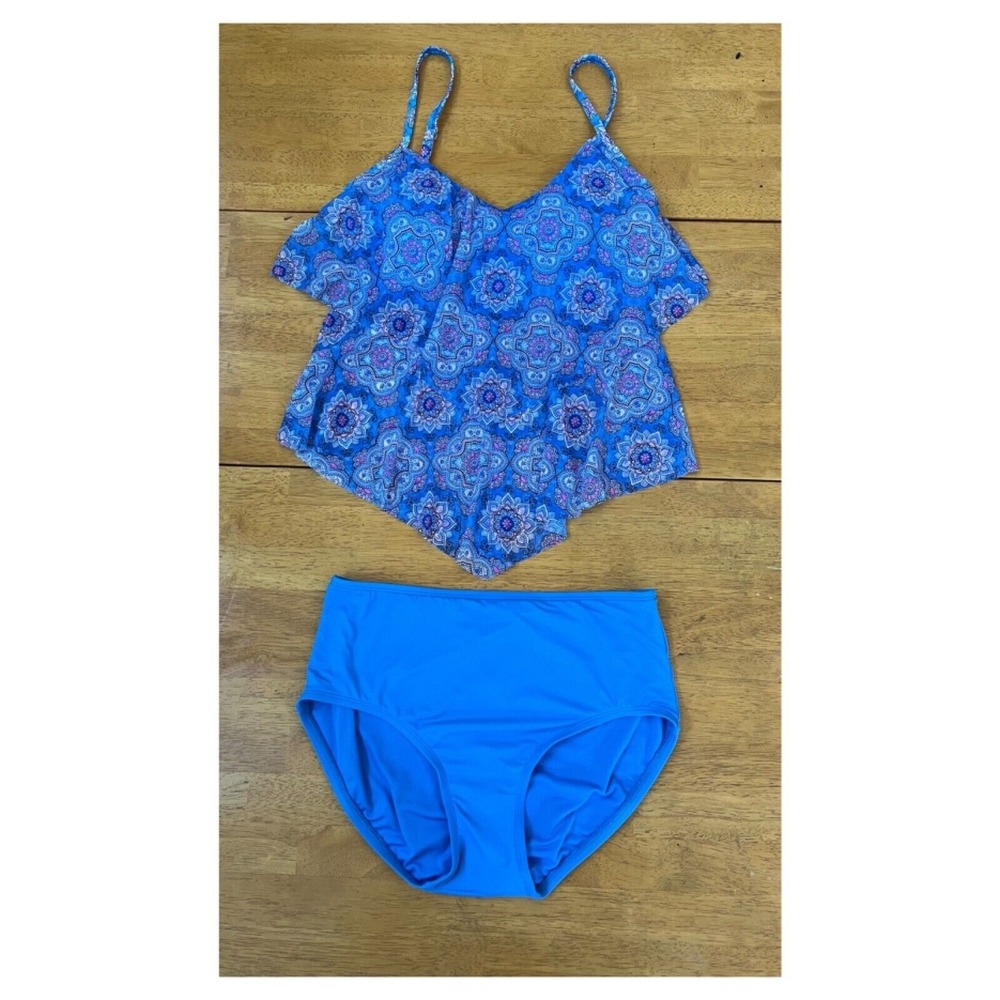 Beach House One Piece Swimsuit Portia Mesh Layer Tankini Top Boho Chic, Size‎ M - Picture 2 of 9